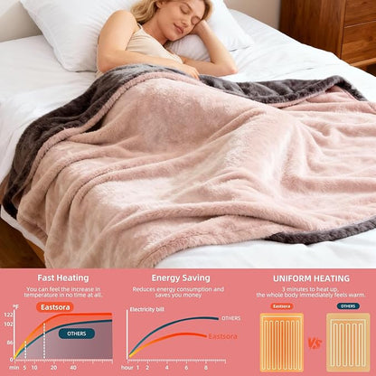 Electric Heated Blanket Throw 50" x 60" Soft Dual-Sided Flannel Fast Heating 12 Heat Levels 1–12H Timer & Overheat Protection & Auto Shut-Off & Machine Washable (Peach Pink & Gray)
