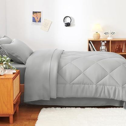 CozyLux Twin Comforter Set with Sheets Light Grey - 5 Pieces Bed in a Bag Twin, All Season Bed Set for Girls and Boys, Bedding Set with Down Alternative Comforter, Sheets, Pillowcase & Sham