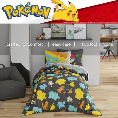 Pokemon Bedding Set, Twin Size 5 Piece Set Kids Super Soft Cozy Reversible Comforter and Sheet Set with Sham, (100% Officially Licensed Product) by Franco