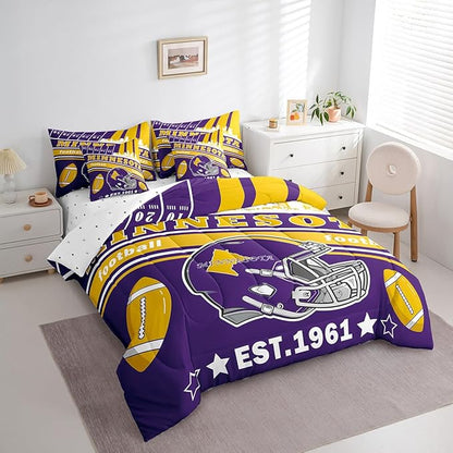 Feelyou Football 7 Pieces Comforter Sets Full Size Kids Rugby Sports Bedding Set for All Season Football City Bed in a Bag with Comforter, Sheets, Pillowcases & Cushion Cover