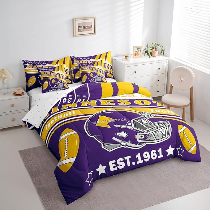 Feelyou Football 7 Pieces Comforter Sets Twin Size Kids Rugby Sports Bedding Set for All Season Football City Bed in a Bag with Comforter, Sheets, Pillowcases & Cushion Cover