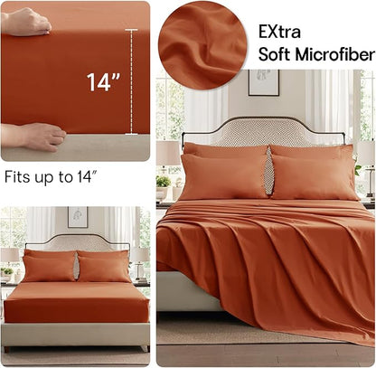 Anluoer Burnt Orange King Comforter Set 7 Pieces, Bed in a Bag with Sheets, All Season Bedding Sets with 1 Comforter, 2 Pillow Shams, 2 Pillowcases, 1 Flat Sheet, 1 Fitted Sheet