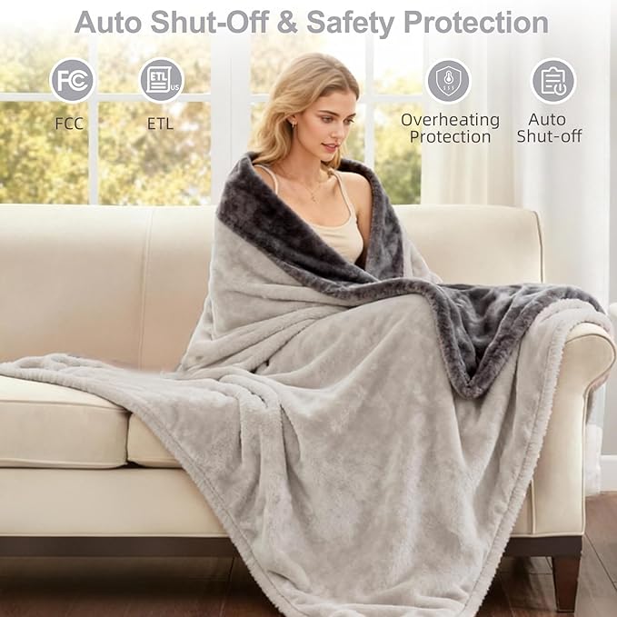Heated Blanket Electric Blanket King 90"x100" Dual Control Flannel Heating Blanket with 12 Heat Levels 12H Timer Auto Shut-Off Overheat Protection Soft & Cozy Machine Washable