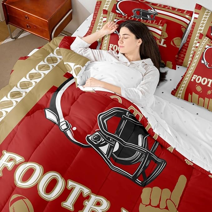 Feelyou Football 7 Pieces Comforter Sets Bedding Set for Boys Kids Teen Twin Size Sports Theme Football City Bed in a Bag with Comforter, Sheets, Pillowcases & Cushion Cover