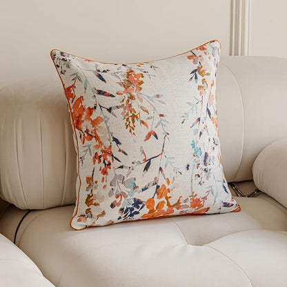Throw Pillow Covers with Insert Included, with Embroidered Detail, 18 x 18 inches, Decorative Throw Pillow for Sofa Couch Bed (Orange Floral, 18" L x 18" W)