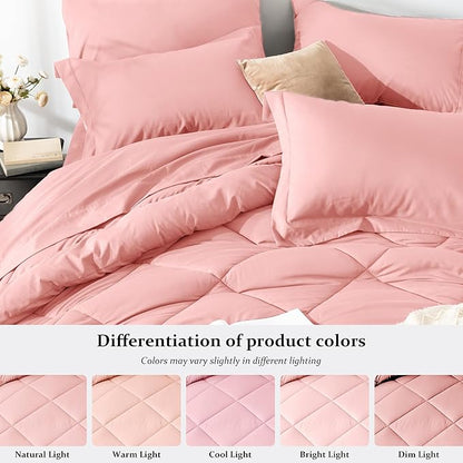Newspin Twin Comforter Set Pink - Bed in a Bag Twin Size 6 Pieces, All Season Bed Set, Fluffy Comforter Set with Sheets, Sheet Set Quilt Blanket, Pillowcases & Shams & Bed Skirt