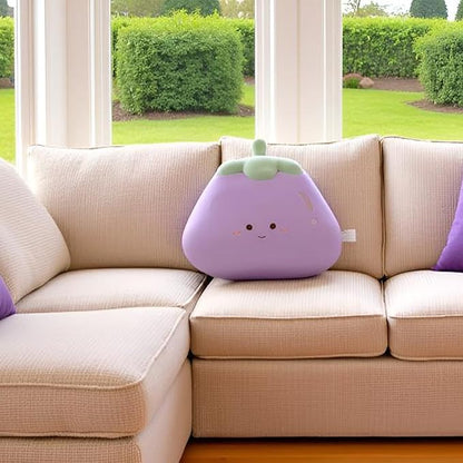 Eggplant Throw Pillows Decorative Cute Soft Vegetable Hugging Pillow Stuffed Food Soft Plush Cushion Décor for Birthdays Gifts Home Decor (Purple)