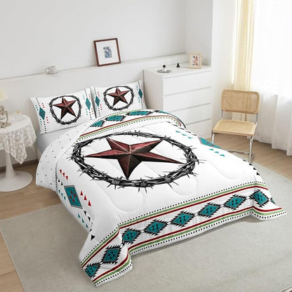 Erosebridal Western Decor King Comforter Set Boho Aztec Bedding Set for Kids Teens Adult Bedroom, Southwestern Texas Star Bedding Comforter Sets Exotic Tribal Geometric Quilt with 2 Pillow Cases