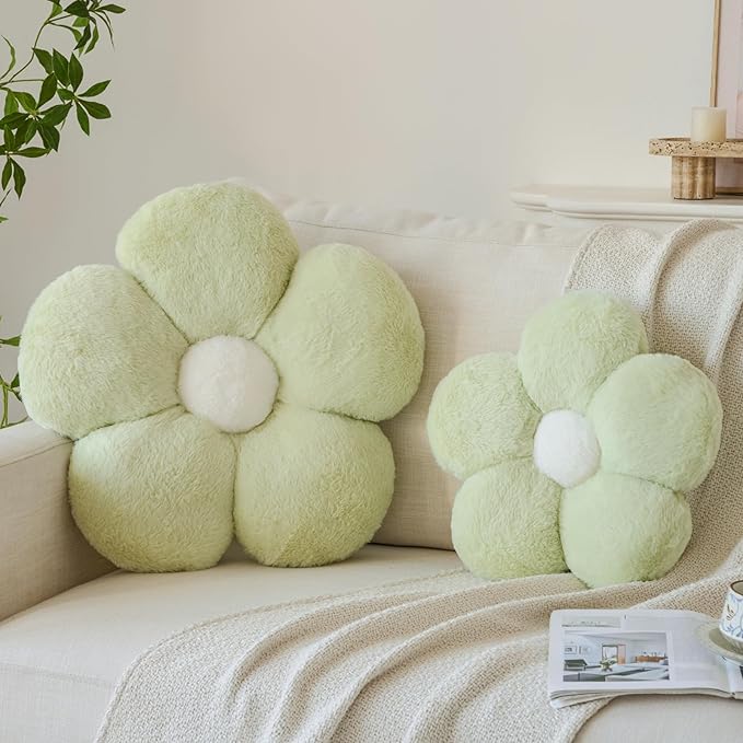 Zlgkjk Flower Pillows, Decorative Throw Pillow with Soft Plush for Couch Bed, Cute Daisy Pillow Cushion Home Decor Floral Throw Pillow (Green, 19.6 Inches)