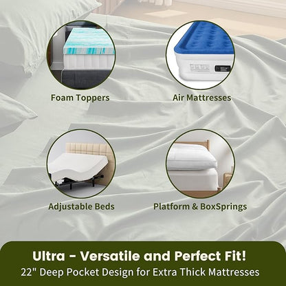 100% Linen Sheet Set Queen Size Extra Deep Pocket Fits 18-24 Inch Mattress, Breathable & Soft, Smooth 6-Piece Set for Thick Mattresses Hotel Luxury Bedding（Queen, Forest Green）