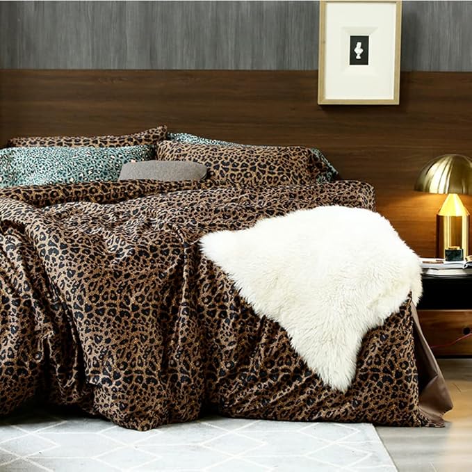 mixinni Leopard Comforter Set Twin XL-3 Pieces Animal Cheetah Print Comforter Sexy Soft Microfiber Brown/Black Floral Print Bedding Set with 2 Pillowcases for All Season-Twin XL Size