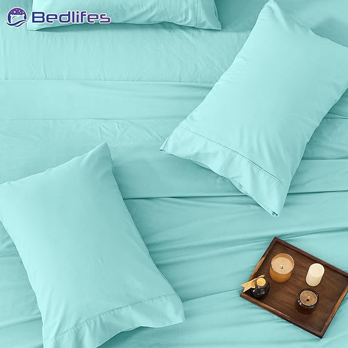 Bedlifes 100% French Pure Linen Sheets California King Size Breathable and Cooling Flax Sheet Set Soft Durable and Moisture Wicking 16 Inch Deep Pocket-4 Piece(Cal King,Teal)