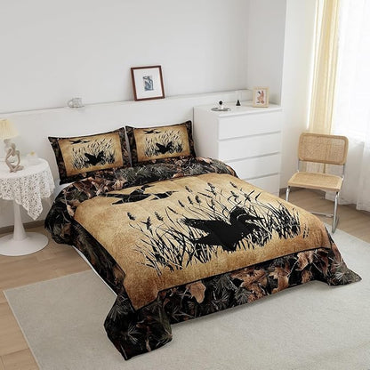 Erosebridal Camo Mallard Duck Bedding Set Rustic Cabin Comforter Set Full for Boys Adults Men,Woodland Camouflage Hunting Duck Quilt Comforter Country Farmhouse Retro Bed Set Room Decor 3 Pcs