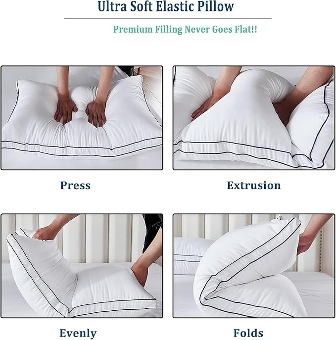 Gehannah Bed Pillows for Sleeping, Luxury Plush Soft Pillow with Home and Hotel, Breathable Microfiber Cover Skin-Friendly Pillows for Side Back Sleepers (White, King (Pack of 4))