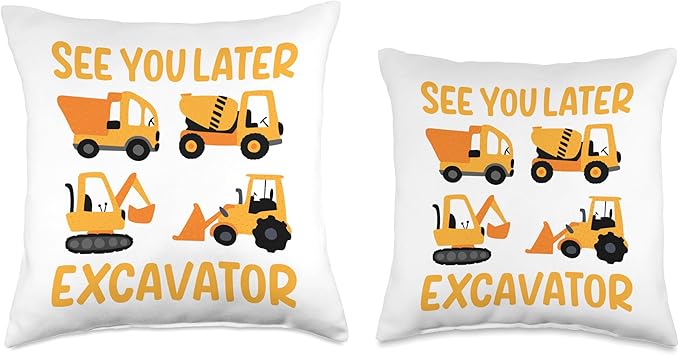 Construction Vehicles Excavator Trucks Bulldozer Crane Throw Pillow