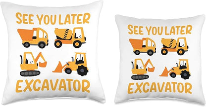 Construction Vehicles Excavator Trucks Bulldozer Crane Throw Pillow
