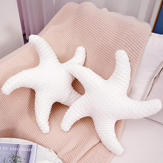 Marble Empire White Starfish Pillow 2-Pack for Couch and Bed, Coastal Decor Throw Pillows, Ocean Beach Theme Accent Pillows for Living Room
