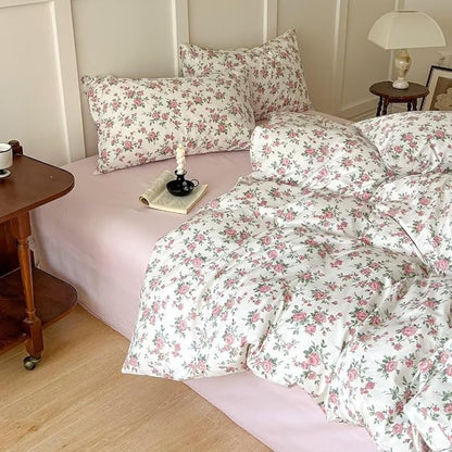 MKXI Queen Red Floral Comforter Set for Girls Botanical Bedding Comforter Red Flowers Print Vintage Farmhouse Bed Comforters