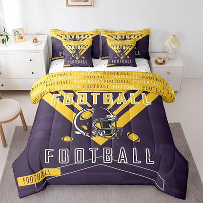 Feelyou Football 7 Pieces Comforter Sets King Size Rugby Sports Bedding Set for All Season Football City Bed in a Bag with Comforter, Sheets, Pillowcases & Cushion Cover
