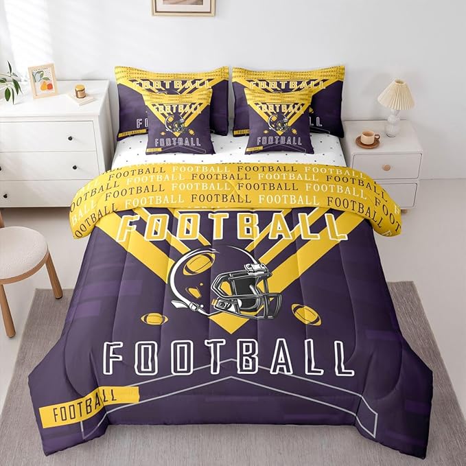 Feelyou Football 7 Pieces Comforter Sets Full Size Bedding Set for All Season Rugby Sports Football City Bed in a Bag with Comforter, Sheets, Pillowcases & Cushion Cover
