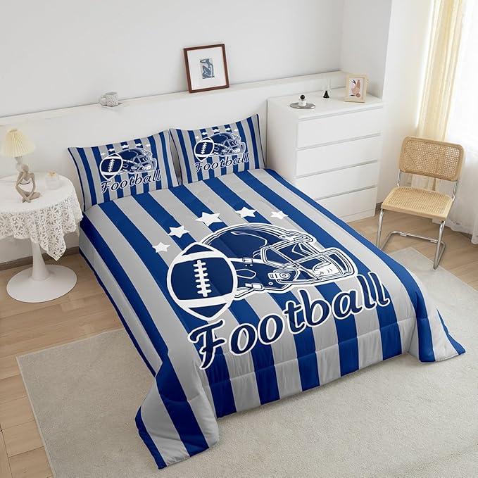Feelyou Football Comforter Set Twin Size Rugby Sports Comforter for Boys Girls Teens Gift for Football Lover Bedding Set Soccer Ball Game Duvet Set Navy Quilt Set