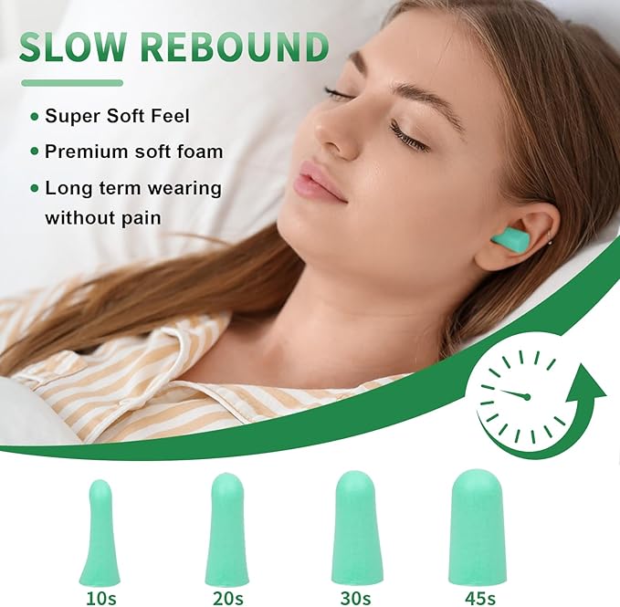 60 Pairs Soft Foam Ear Plugs, 38dB SNR Slow Rebound Ear Plugs for Sleeping Noise Cancelling, Noise Reduction, Work, Swimming, Shooting, Studying, Green