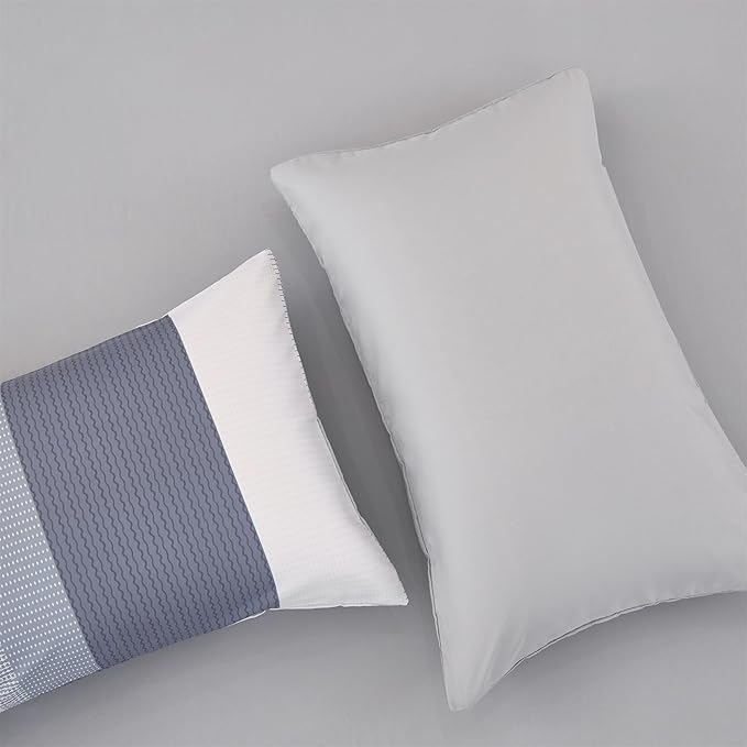 RYNGHIPY Full Size Bed Sets 8 Pieces: Light Grey Stripe Bedding Comforter Sets Soft Fluffy Microfiber Bed in A Bag All Season Bedding Set (Full,Light Grey)
