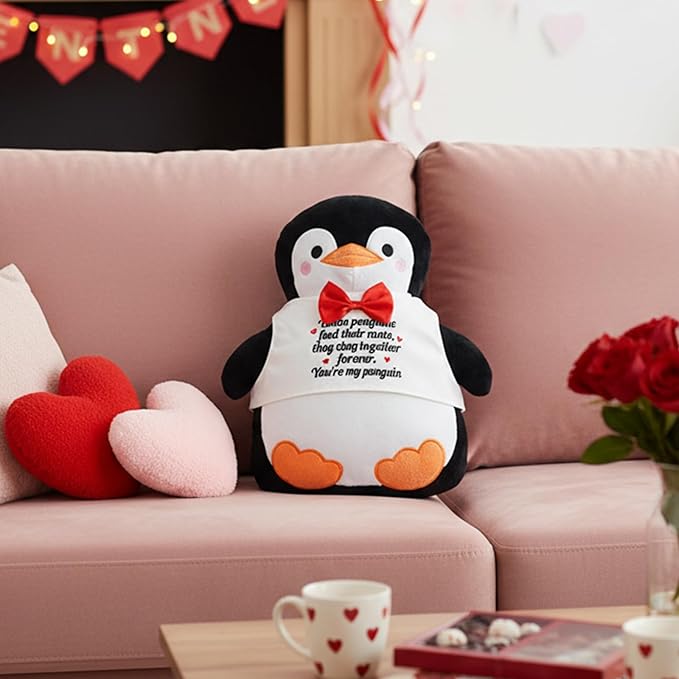 Valentines Day Penguin Pillow When Penguins Find Their Mate Gift Throw Pillows Penguin Plush Gifts for Adults Women Men Wife Husband Boyfriend Girlfriend