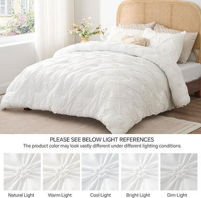BEDELITE White Twin Comforter Set - 2 Peices Boho Pintuck Bedding Comforter Sets, Lightweight Soft & Warm Twin Bedding Sets with 1 Pillowcase for All Season