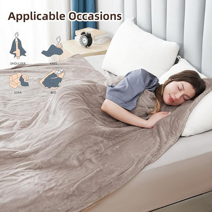 Electric Heated Blanket Throw Size 50"x60", Fast Heating Throw, Soft Microplush for Sofa & Office,6 Heating Levels & 1-10 Hours Auto Off, Machine Washable, Gifts for Family-Camel