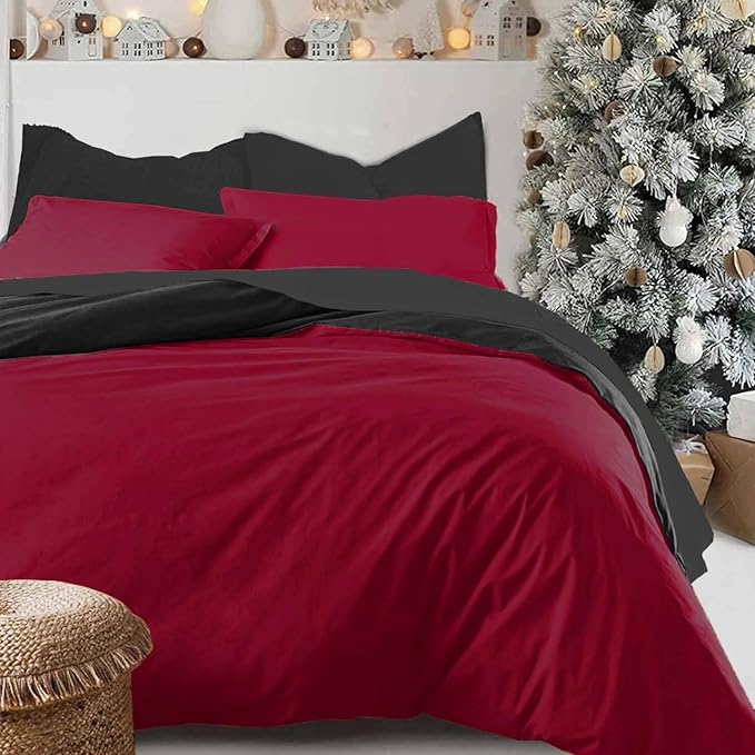 ETDIFFE Black Red Queen Size Comforter Set, 3 Piece Soft Bedding Set - Lightweight All Season Microfiber Down Alternative Bed Comforter with 2 Pillow Shams for Women Men