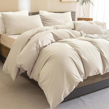 Sanracie Queen Size Comforter Set, Washed Cotton Linen Feel Bedding Comforter Sets 3 Pieces(1 Solid Wheat Colored Comforter +2 Pillowcases) Soft Lightweight Aesthetic Bedding Sets Queen All Season