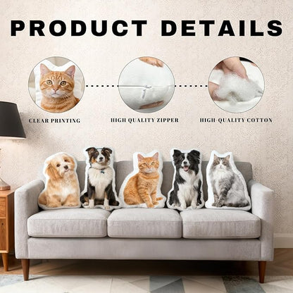 Personalized Photo Pillow Gifts, Custom Pet Pillow Shaped Looks Like Your Dog Cat Picture, Unique Birthday Gifts for Pet Lovers - Double Side 14 Inch