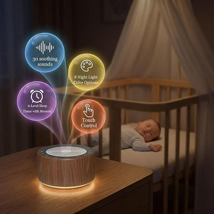 Kipcush White Noise Machine with Night Light – Nursery Sound Machine with Soft Non-Glare Lamp, 30 Soothing Sounds, 8 Color Lights, Up to 8-Hour Timer for Baby & Adults