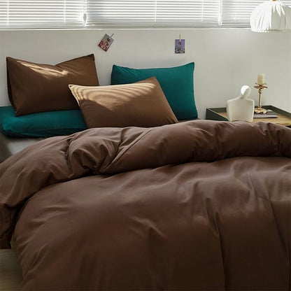KAREVER Brown Comforter Set Queen Coffee Color Bedding Set 3 Pieces All Season Blanket Set Women Chestnut Brown Color Lightweight Comforter Set Queen Breathable Bed Comforter