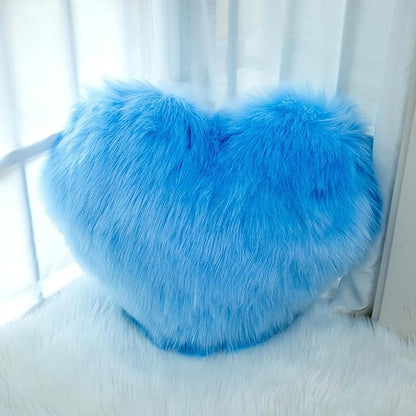 HANDKEI Love Pillow, Heart-Shaped Long Plush, Pink Imitation Wool, Living Room Sofa, Cute Cushion, Bedside Cushion (Grape Purple, 15.74 inch X 19.68 inch)