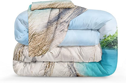 MOVE OVER Ocean Comforter Set California King Size 4 Pieces Coastal Bedding Set Blue Hawaii Island Scenery Design Ocean Beach Themed Comforter Set for Summer