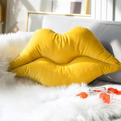 Ashler Lips Throw Pillows Smooth Soft Velvet Insert Included Cushion for Couch Bed Living Room, Yellow, 24 X 12 inches