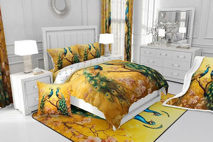 Peacock Toddler Size Comforter Sets for Kids Boys Girls,Elegant Colorful Birds Bedding Sets Youth Men Bedroom Decor,Romantic Cherry Tree 2 Pieces Quilt Set,Exotic Feather Duvet Insert,Soft Fluffy