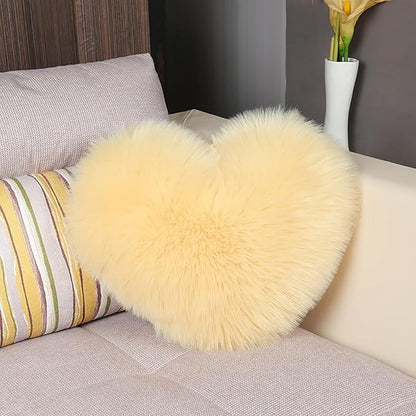 HANDKEI Love Pillow, Heart-Shaped Long Plush, Pink Imitation Wool, Living Room Sofa, Cute Cushion, Bedside Cushion (Beige, 15.74 inch X 19.68 inch)