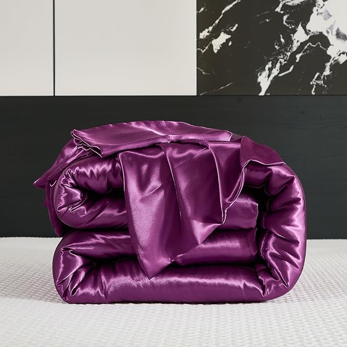 Satin Comforter Set King Silk Like Satin Bedding Set Luxury Hotel Silky Bed Home Deocr Sexy Silky Down Comforter Purple Bed Set 3 Pcs