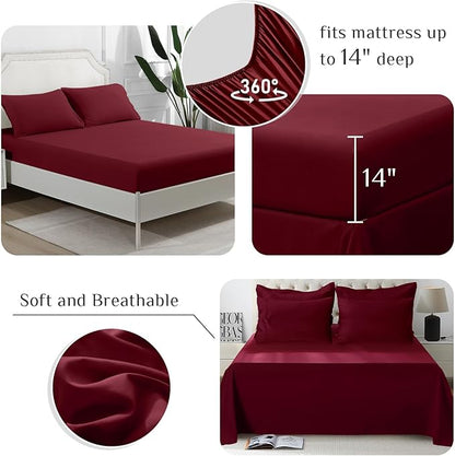 JOLLYVOGUE King Comforter Set, Ultra-Soft Bed in a Bag King Size 7 Pieces, Oeko-TEX Certified Bedding Set with Down Alternative Comforter, Sheets, Pillowcases & Shams, Burgundy