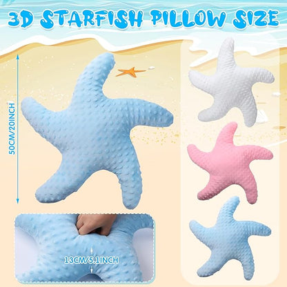 Fumete Starfish Pillow Beach Starfish Shaped Throw Pillows 20'' Stuffed Animal Cute Plush Coastal Decor Ocean Star Pillow Plush Cushion for Bedroom Living Room Sofa Couch(Pink White Blue,3 Pcs)