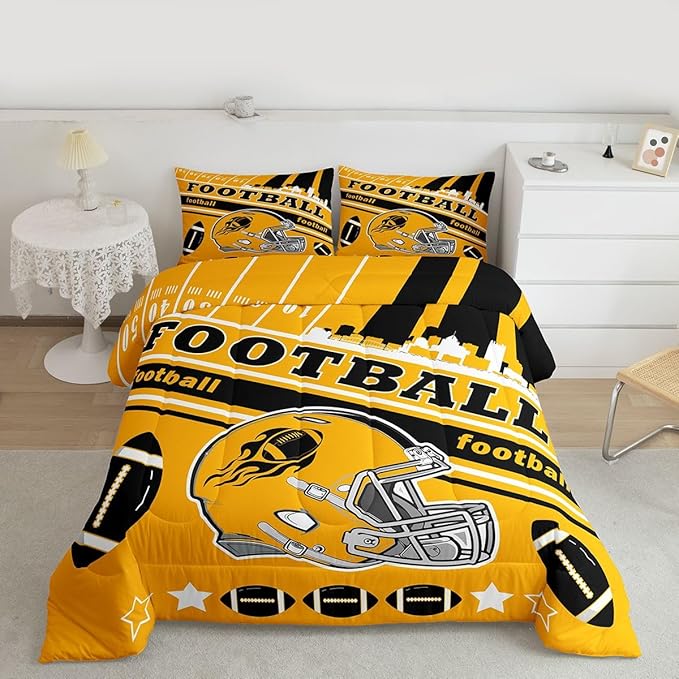 Feelyou Football Bedding Set Boys Girls King Size Women Men Rugby Sports Comforter Set Football City Duvet Quilt Bedroom Decor Breathable Soft Microfiber Lightweight