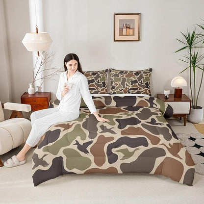 Erosebridal Duck Hunting Comforter Set Toddler Army Camo Bedding Set for Kids Boys Children Green Camouflage Military Comforter Wild Woodland Duvet Set Farmhouse Soft Room Decor
