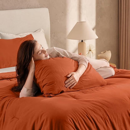 Andency Burnt Orange Full Size Comforter Set, 3 Pieces Solid Boho Lightweight Bedding Sets, All Season Reversible Lightweight Soft Microfiber Bed Set for Girls Women