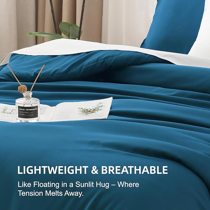 Litanika Teal Comforter Queen Size, 3 Pieces Turquoise Lightweight Solid Bedding Comforter Set, All Season Fluffy Bed Set (90x90In Comforter & 2 Pillowcases)