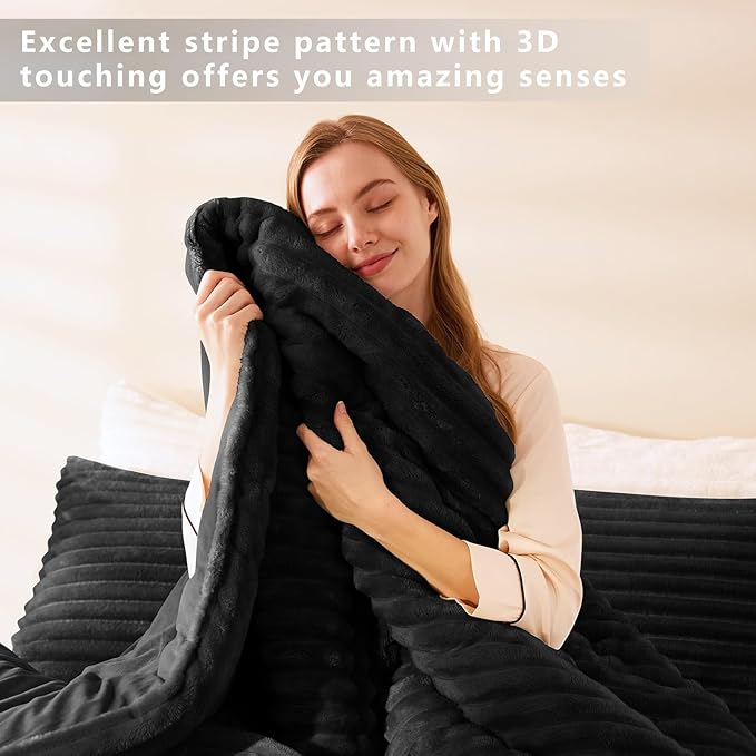 CozyLux Fluffy King Size Comforter Set - Super Soft Faux Fur Black Comforter King Size, Winter Warm Fleece Bedding Set, 3 Pieces Plush Fuzzy Bed Set (1 Shaggy Comforter, 2 Pillowcases)