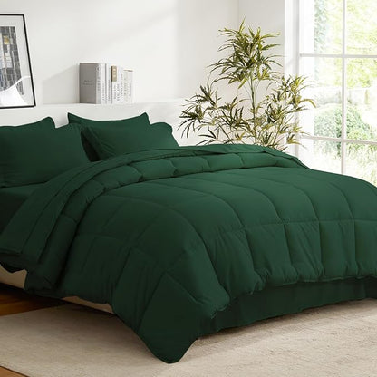 COZYART King Comforter Set 7 Pcs, Emerald Green Bed in a Bag, All Season Lightweight Soft Reversible Bedding Set, 1 Comforter, 1 Flat Sheet, 1 Fitted Sheet, 2 Pillow Shams, 2 Pillowcases