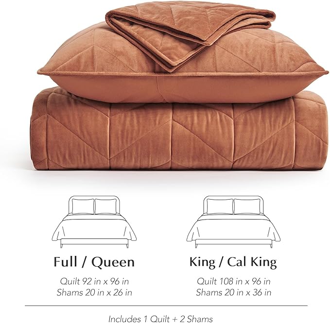 EVERGRACE 3 Pieces Luxurious Velvet King Quilts, Ultra Soft Lightweight Velvet Comforter Set, Matelasse Oversized Bedspread Coverlet for All Season with 2 Shams, Burnt Orange, 108"x96"